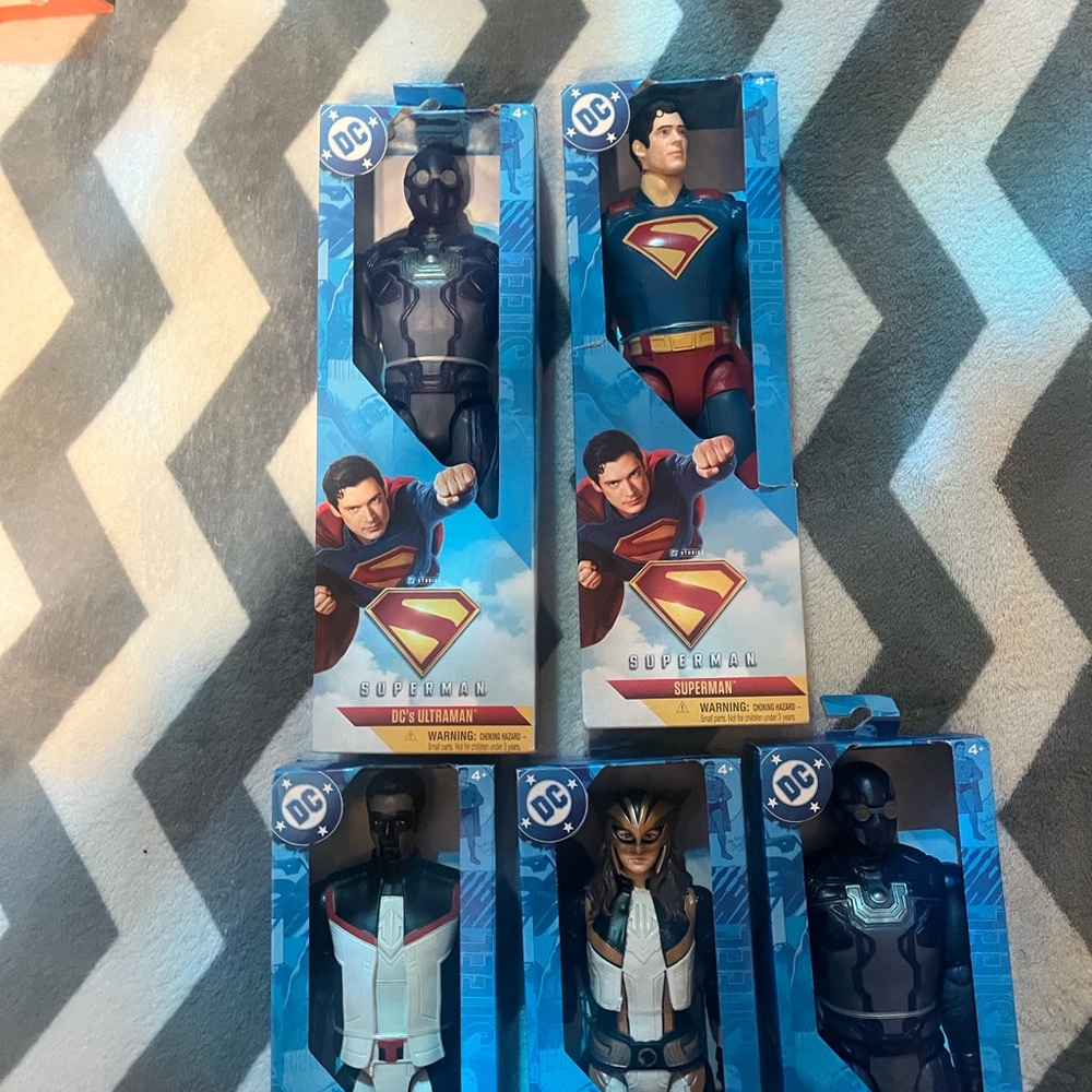 5 New Unopened DC Comics Superman and Action Figures - Blue and Red